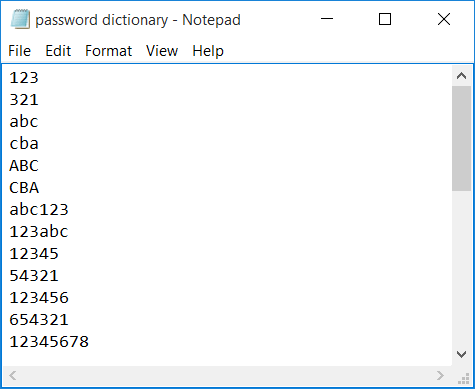 password dictionary text file